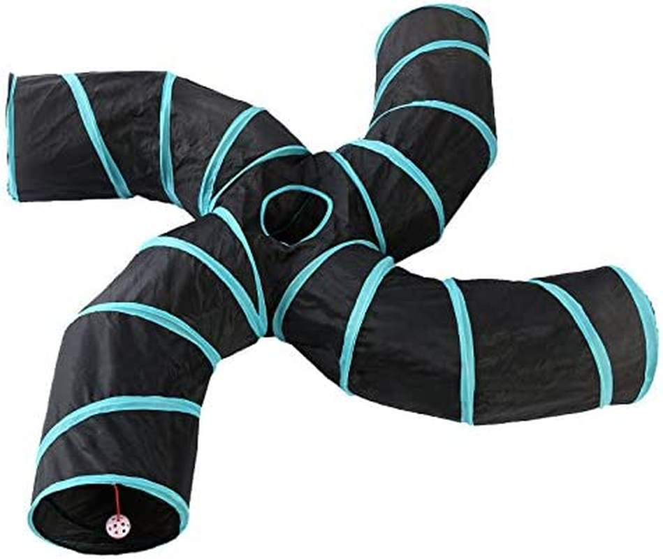 Cat Toy 4 Way Tunnels Extensible Foldable Interactive Toy Cat House with Balls for Kitten Kitty Small Animal