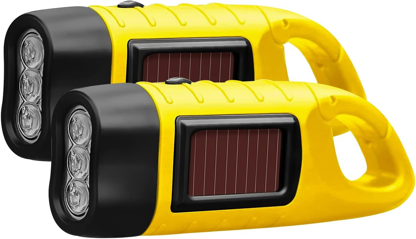 2-Pack Wind up Torch, LED Super Bright Hand Crank Torch, Solar Dynamo Portable Camping & Emergency Flashlight with Carabiner Hook image number 4