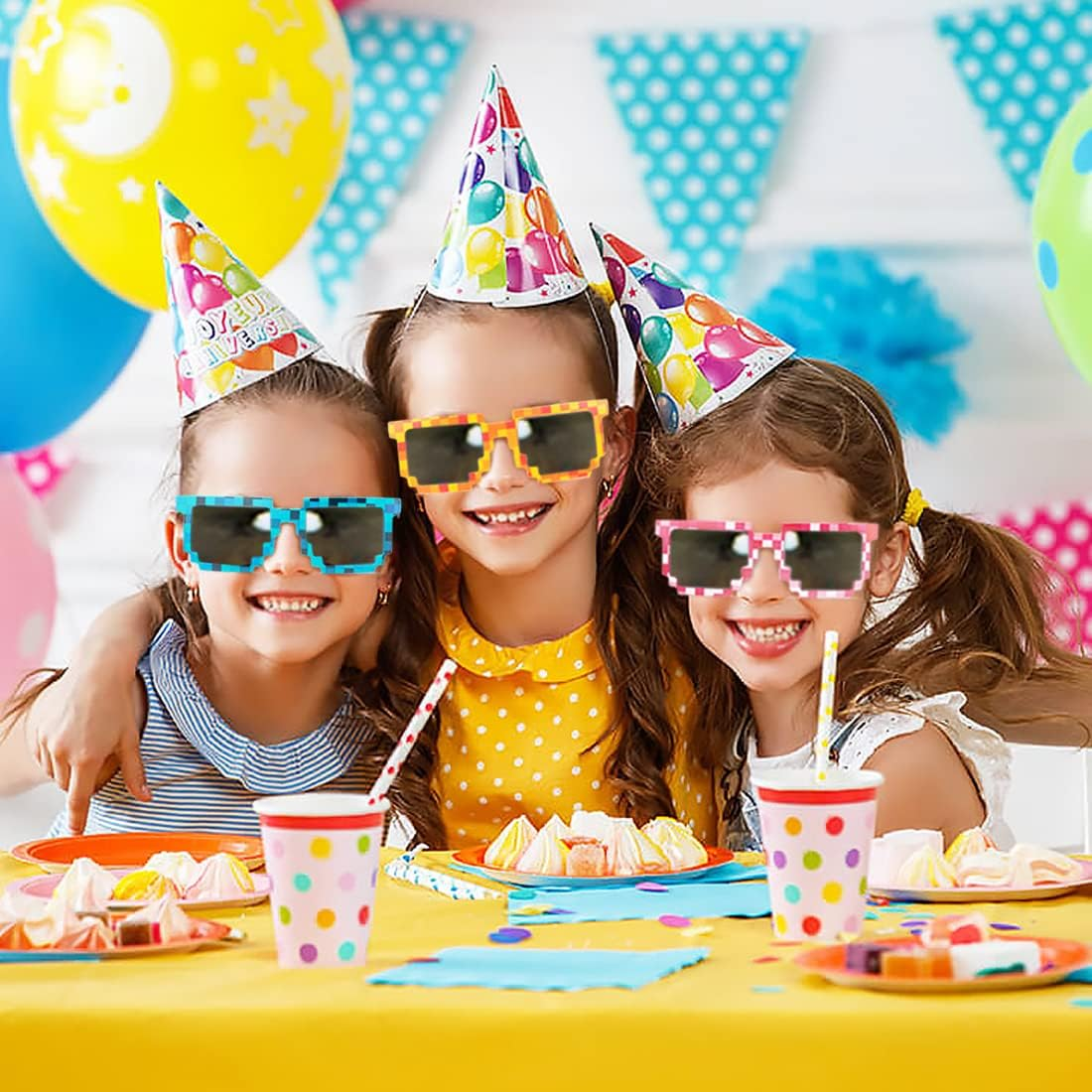 O-Kinee Pixel Mosaic Glasses, MLG Glasses, Pixel Glasses, Sunglasses, Funny Toy, Mosaic Sunglasses, Ideal for Parties and Fancy Dress