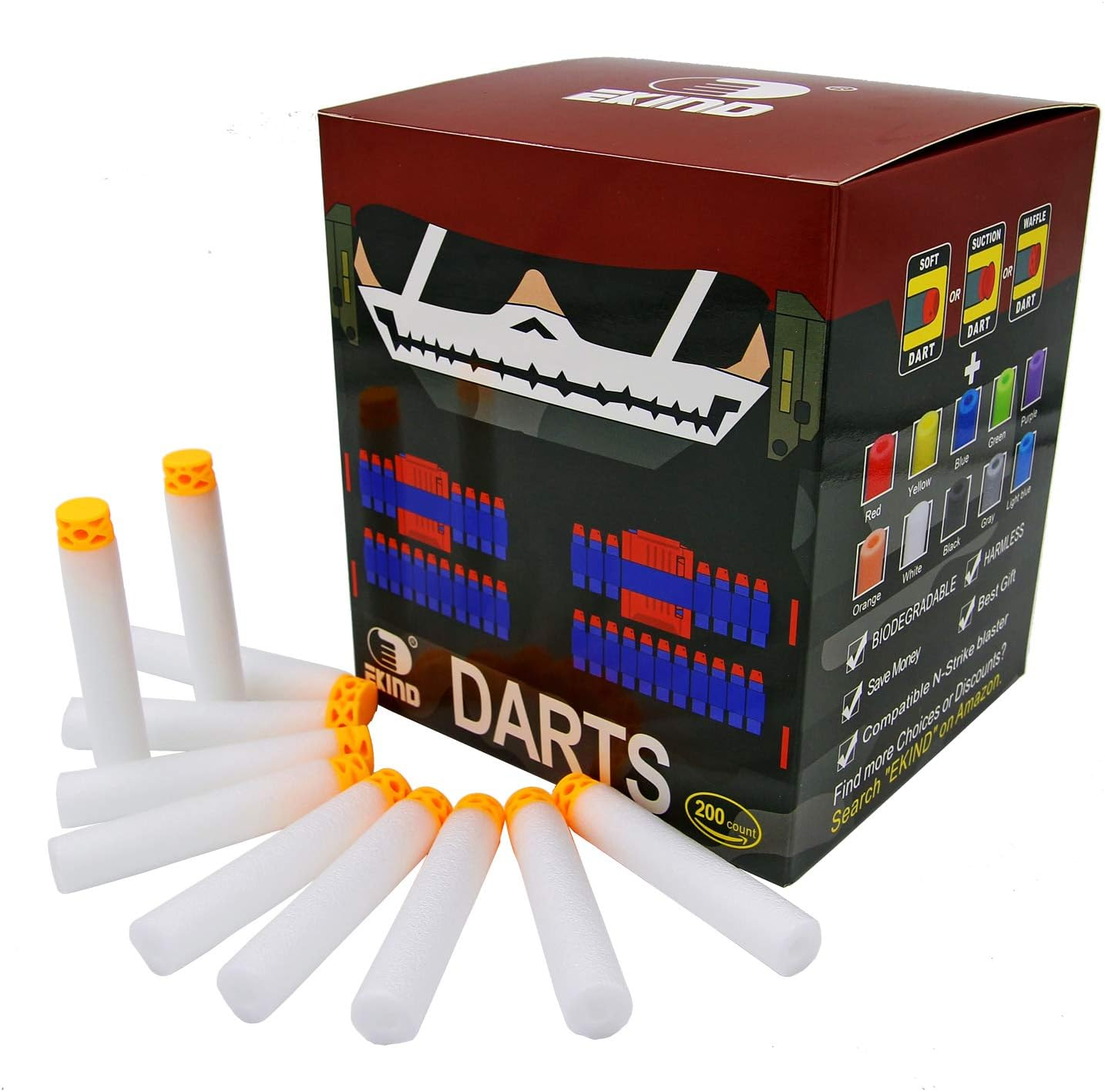 EKIND 200 Pcs Waffles Darts Refill Pack Foam Bullet Compatible for NERF N-Strike Series Blaster (Glow at Dark, White) image number 1