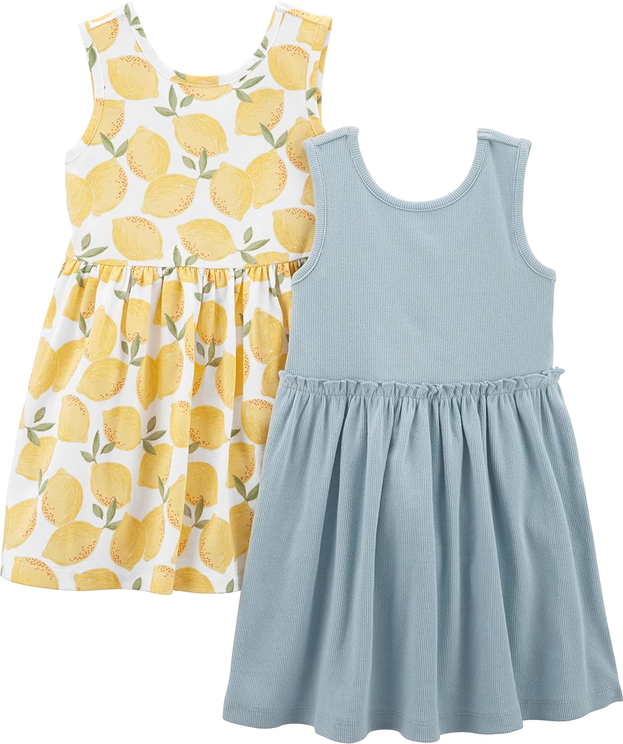 Simple Joys by Carter'S Girls' Short-Sleeve and Sleeveless Dress Sets, Pack of 2, Dusty Blue/White Lemon, 6