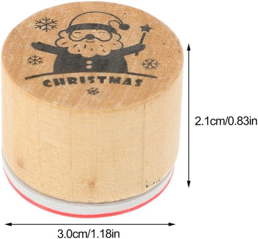 12 Pieces Merry Christmas Wooden round Rubber Stamps: Xmas Floral Craft Ink Pads Mixed Craft Stamps for Party Decor Scrapbooking Cards image number 2