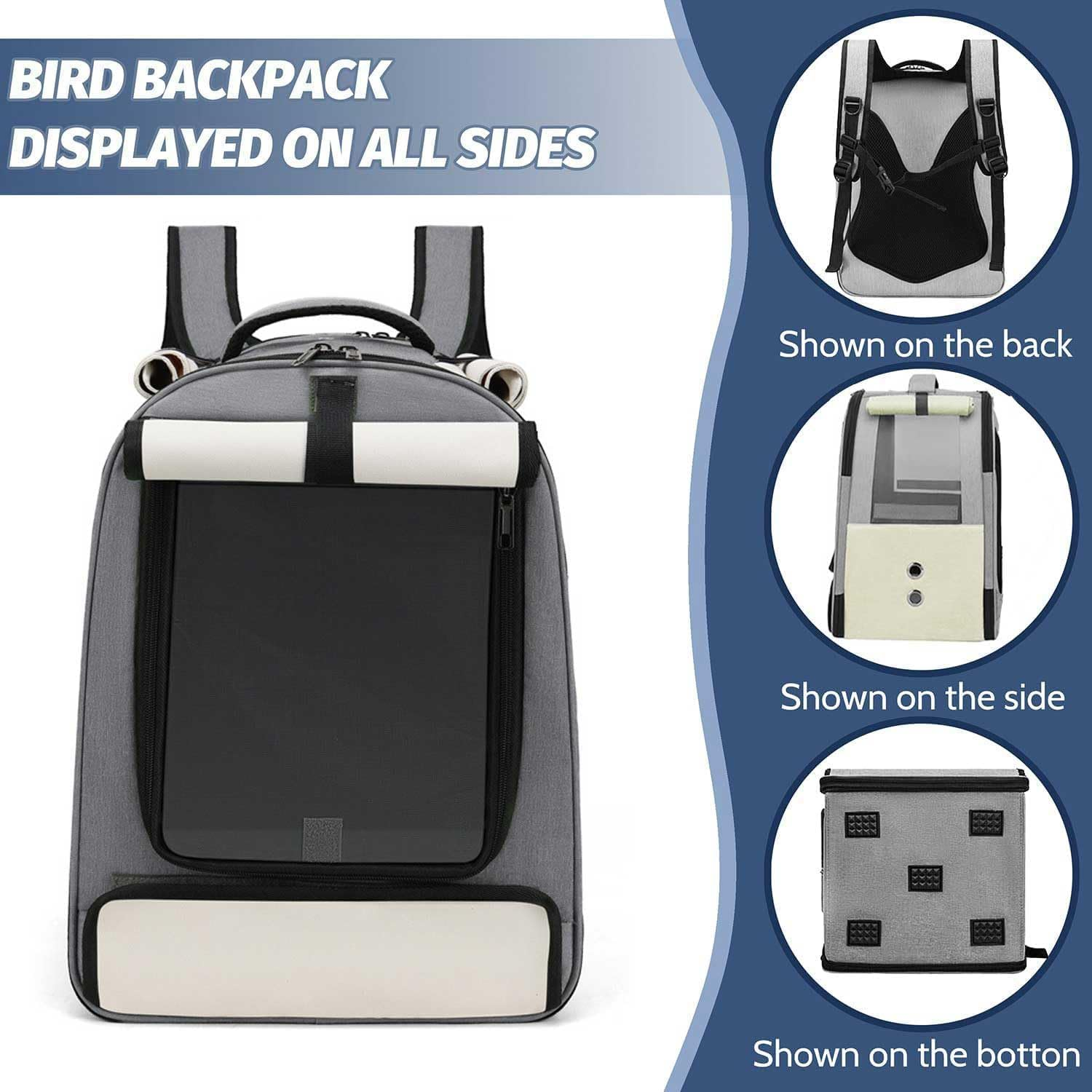 Bird Backpack Carrier,Bird Travel Cage Backpack with Tray and Standing Perch, for Small Animals with Adjustable Height and Visible Window for Travel and Outdoor Adventures image number 2