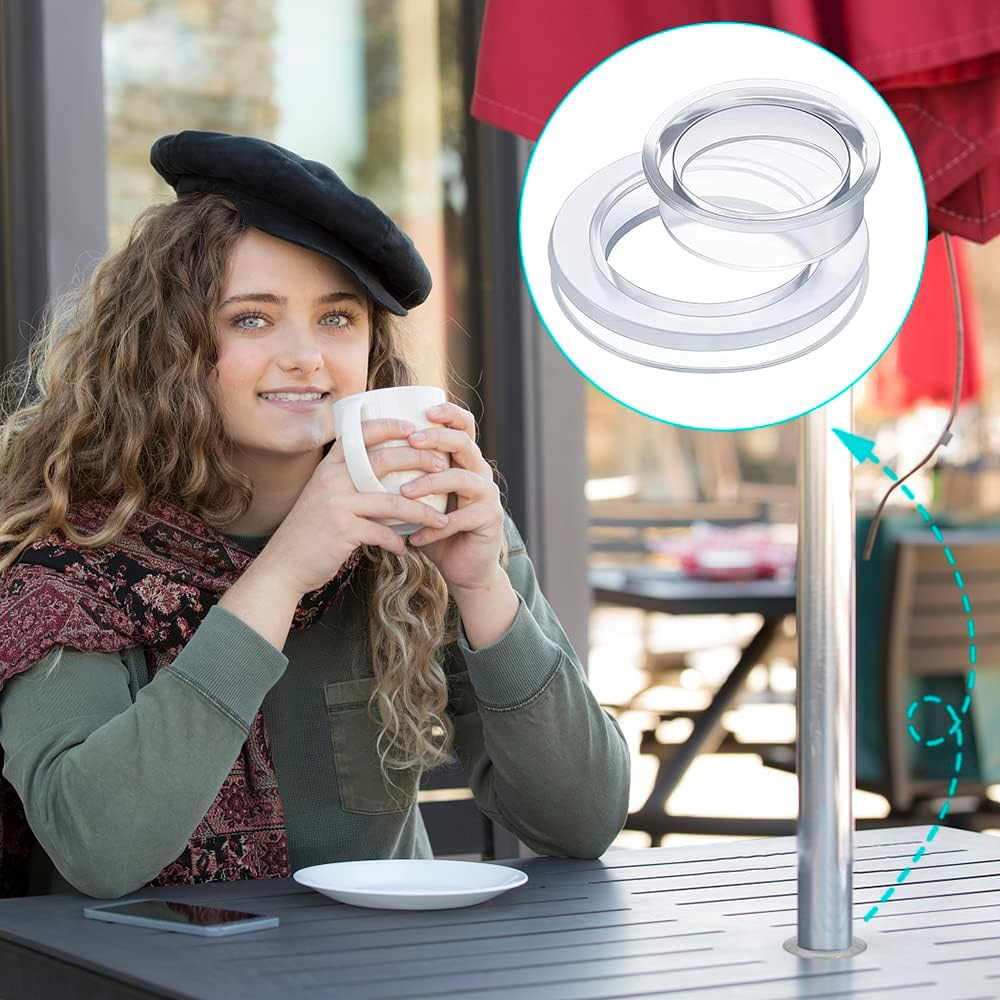 Sourceton 4 Sets Umbrella Hole Ring & Cap Set - 2 Transparent + 2 Black | Fits 2" Holes | Protector for Outdoor Patio Table, Glass Table, Beach Umbrella image number 3