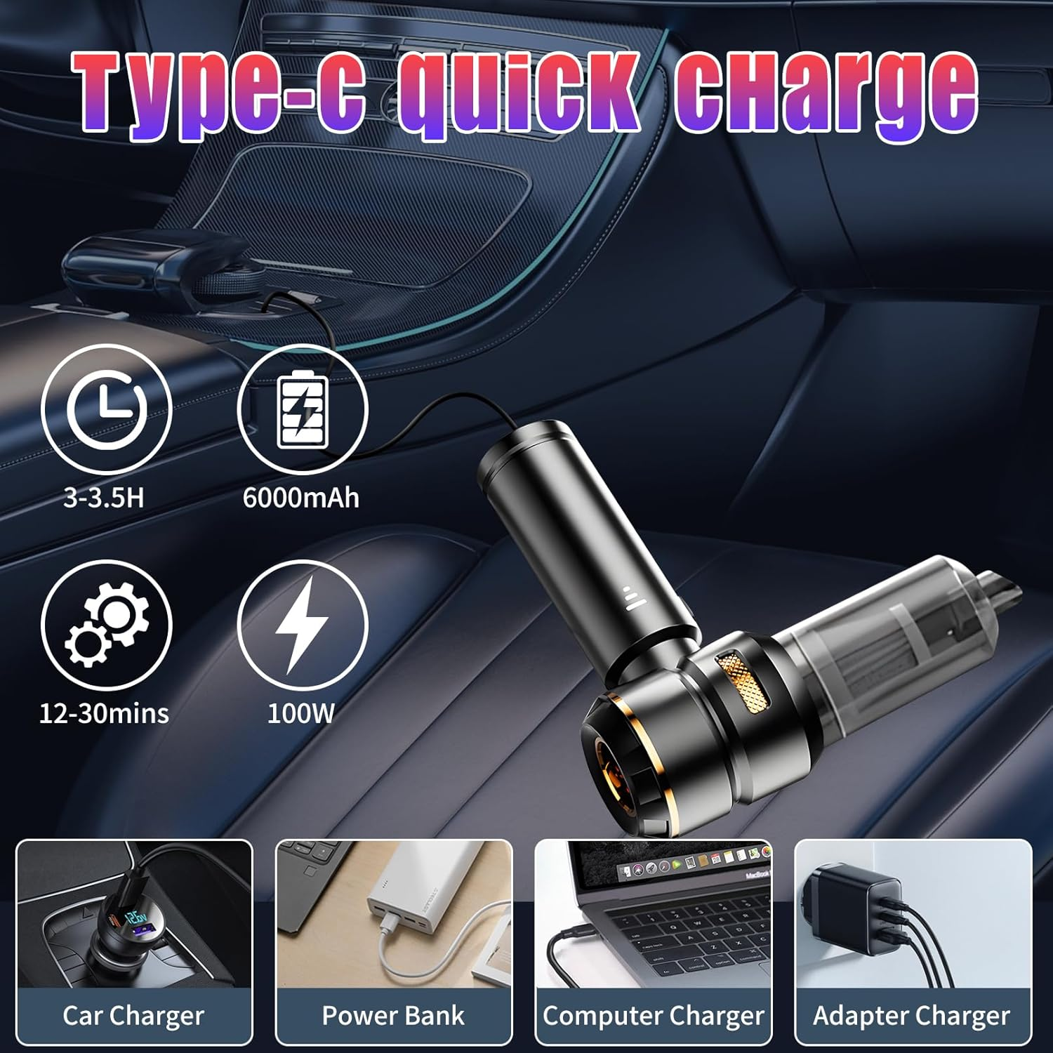 Handheld Vacuum Cleaner Cordless, 16000Pa Powerful Car Vacuum Cleaner, Rechargeable Portable Lightweight Mini Vacuum Cleaner for Home Car Carpet Stairs Pet Hair Deep Cleaning image number 5