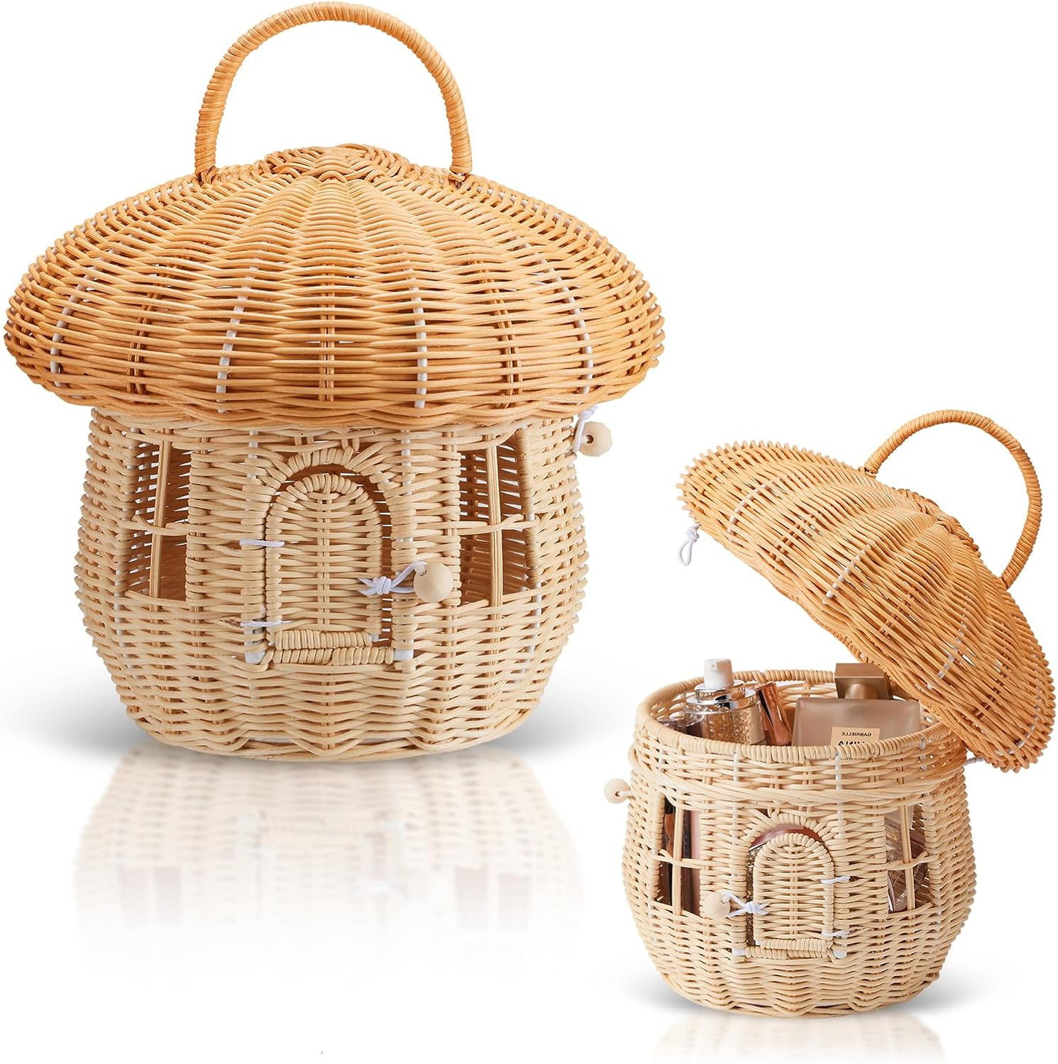 Handmade Wicker Mushroom-Shaped Storage Basket for Outdoor, Kids, Decor, Photography Props image number 1