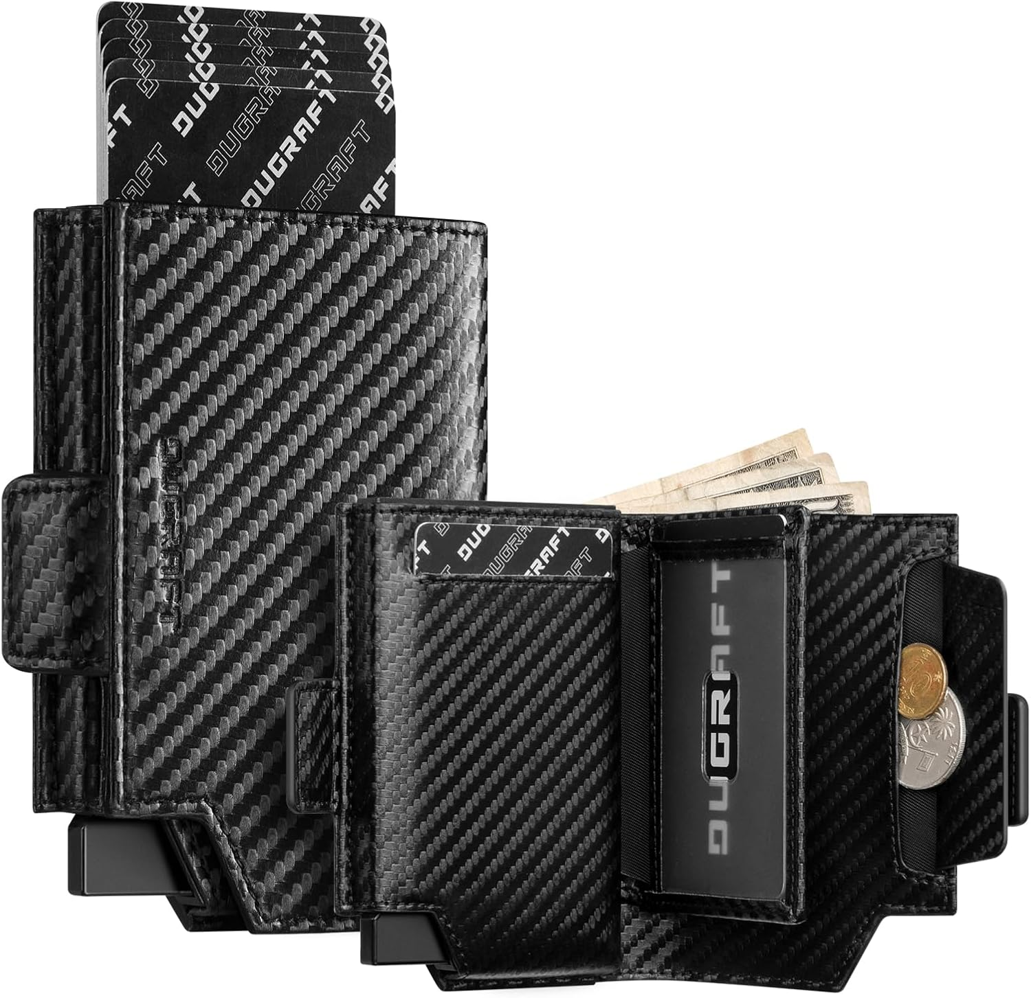 DUGRAFT Card Holder Wallet with Coin Pocket Magnetic Closure RFID Blocking Pop up Cards with ID Window & Money Organizers (Dark Brown)