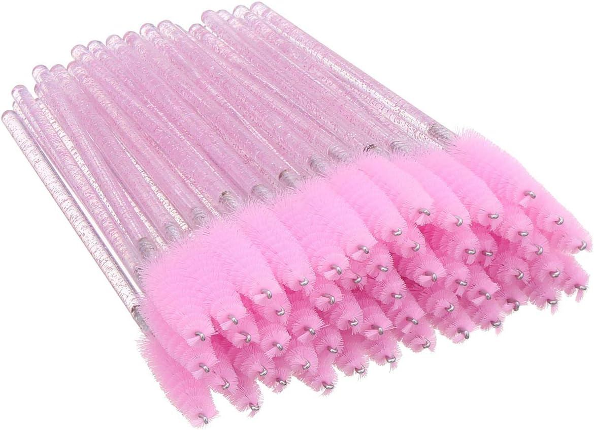 Elisel 100 PCS Disposable Mascara Brushes Crystal Eyelash Brushes Mascara Wands Applicator Eyelash Extensions Makeup Tools Eyebrow Brush (Pink)