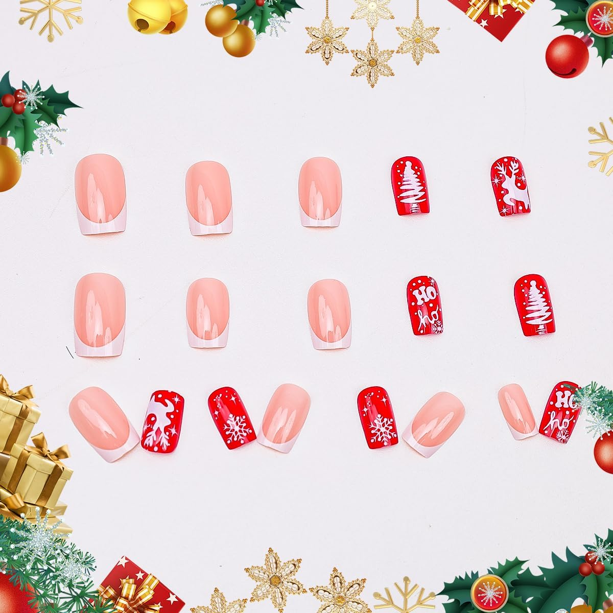 Folmywy Christmas False Nails 24Pcs Artificial Nails Fake Fingernails Press on Nails Full Cover Nails for Women Girls Christmas DIY Glossy Red Reindeer Nail Art Decor image number 6