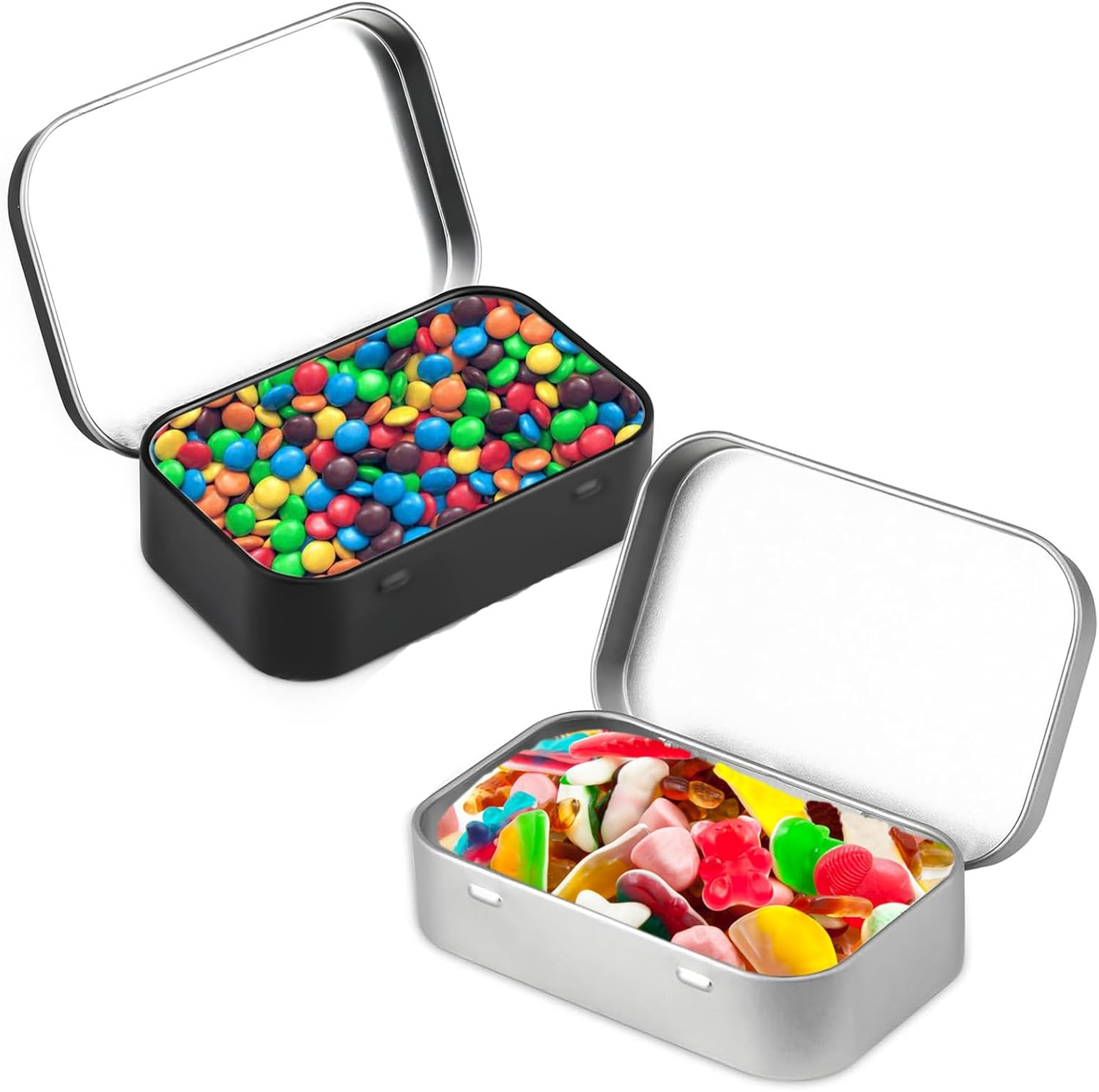 Small Tins,Rectangular Tins Metal Container Empty Hinged Portable Storage Box,Organizer Containers with Lid for Candy Coin Key Earrings