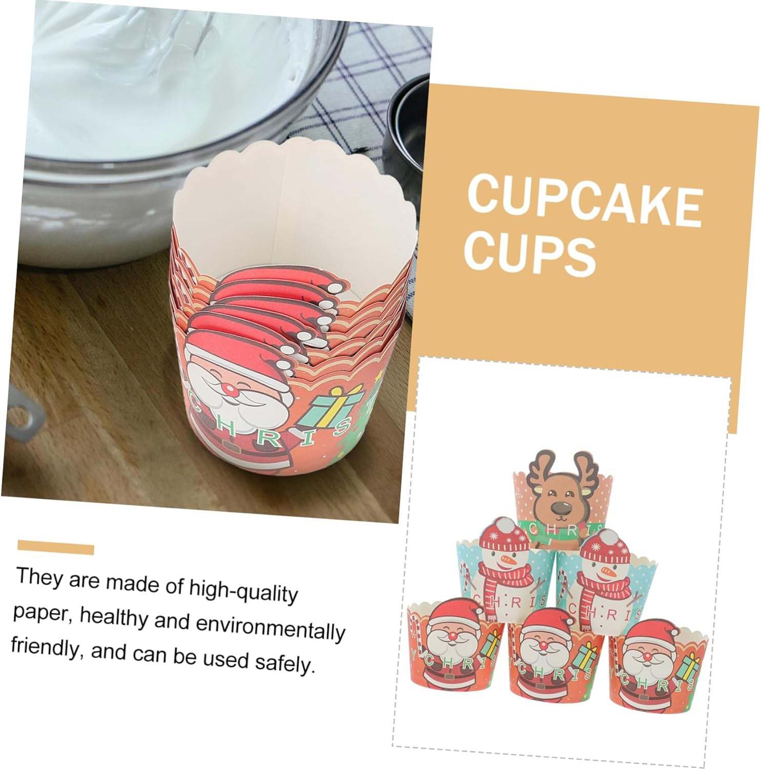 KOMBIUDA 150Pcs Christmas Cake Cups Heat-Resistant Muffin Cups for Baking Decorative Cake Holders for Holiday Parties and Celebrations Random Color image number 2