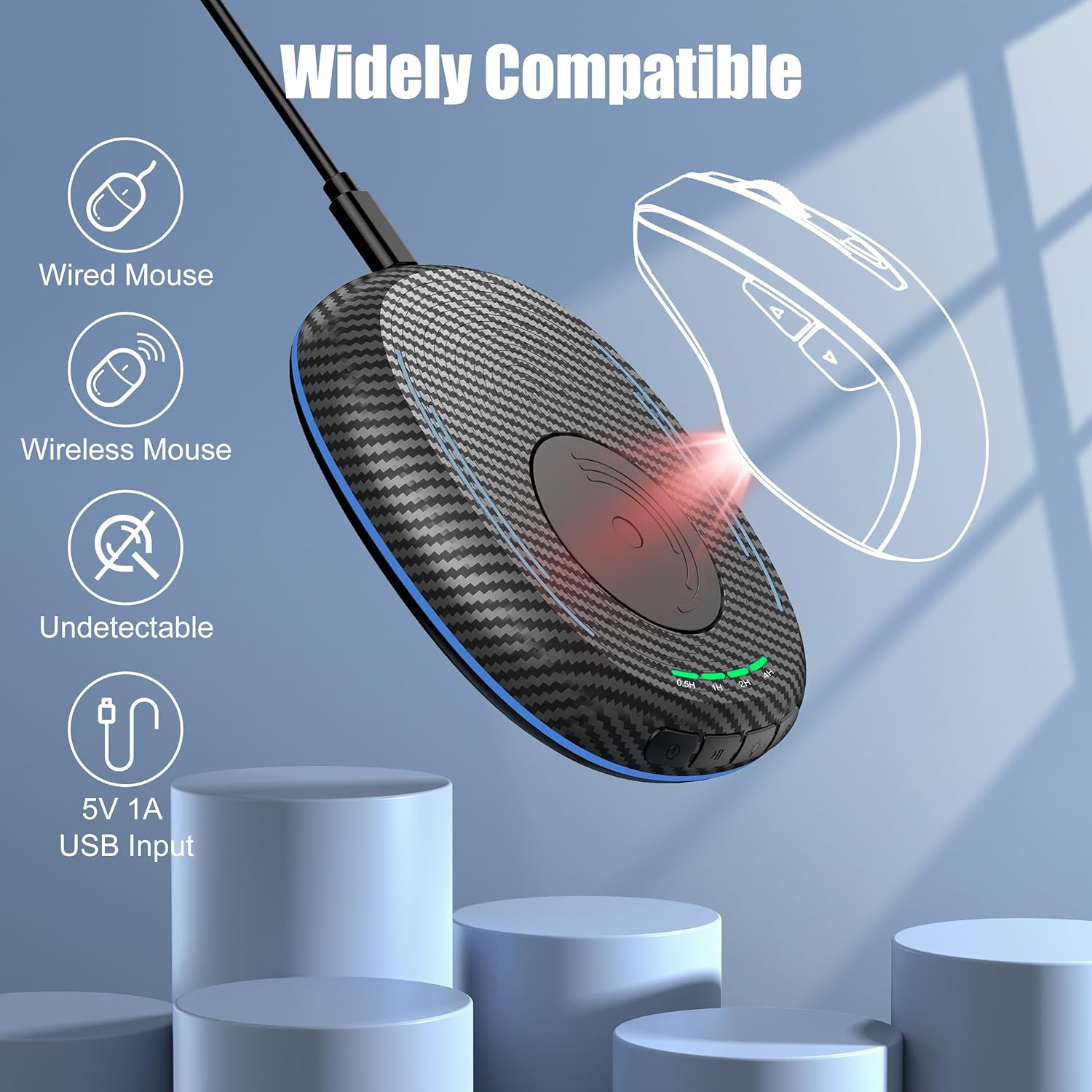 Mouse Jiggler Undetectable with Timer, On/Off Switch, Breathing Light for Prevent Computer Laptop Screen Sleep (Carbon Fiber Black) image number 5