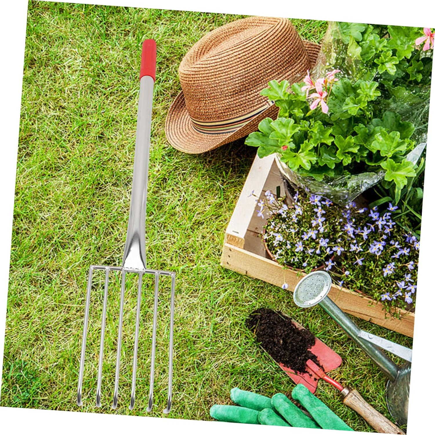 BESPORTBLE Stainless Steel Garden Rake Comfortable Handle Rake for Digging and Loosening Soil for Lawns Yards and Beach Use image number 1