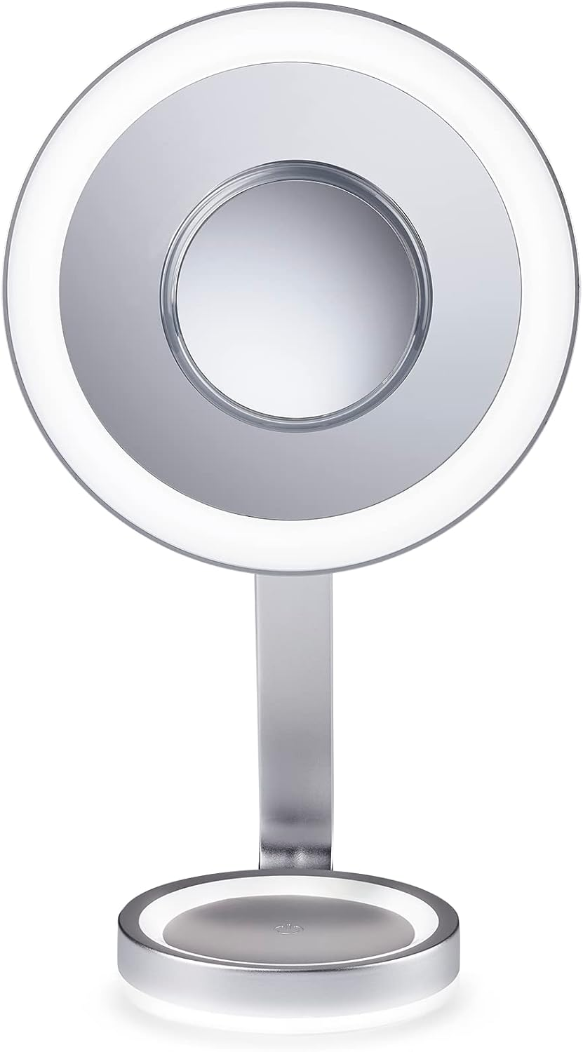 Conair Illuminations LED Lighted Vanity Mirror &ndash; Silver, 3 Light Settings with Night Light, 10X Removable Spot Mirror, Adjustable Multi-Angle Design image number 1