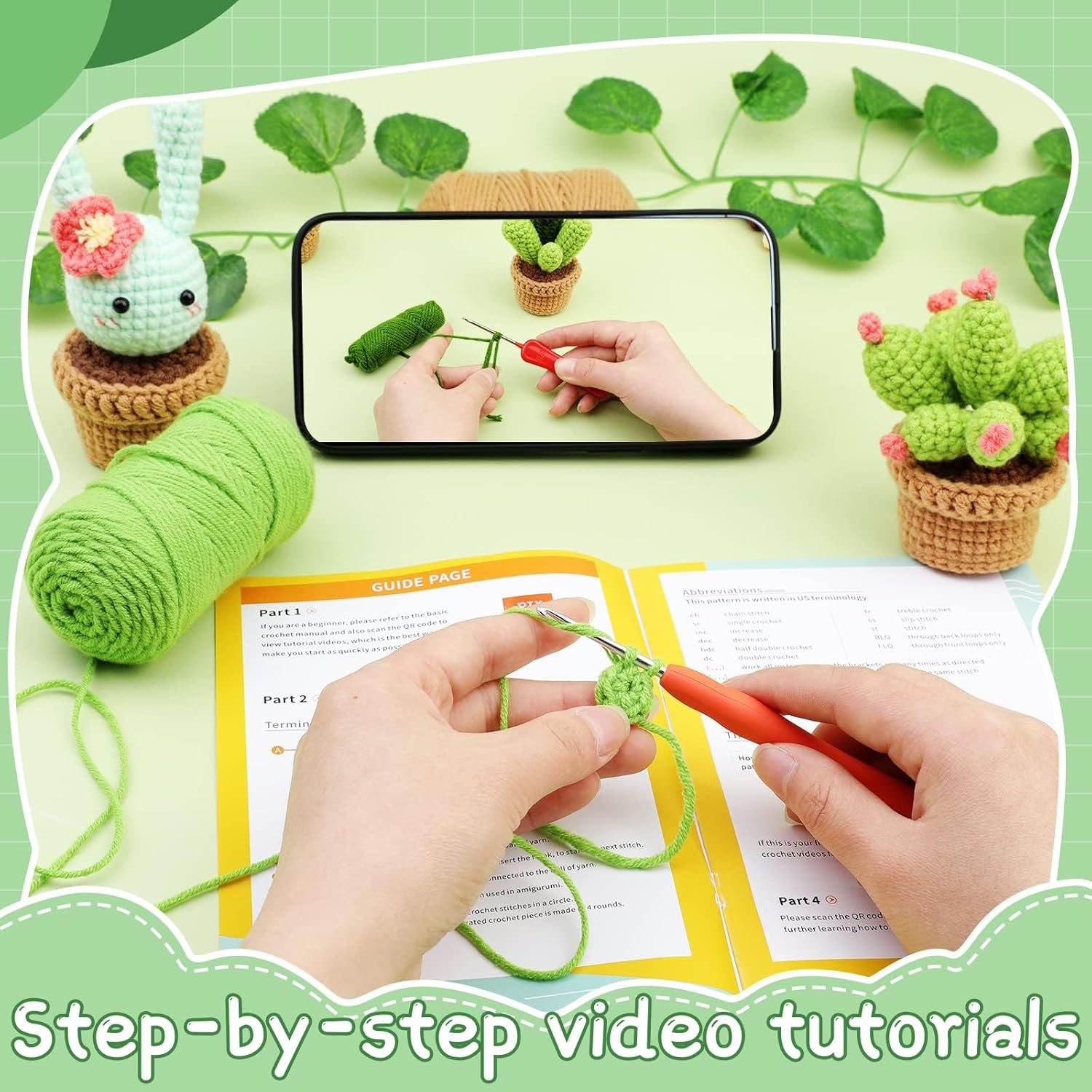 6 Pcs Crochet Kit for Beginners, Crochet Starter Kit, Beginner Crochet Kit for Adults, with Crochet Hooks, Crochet Supplies, Plastic Eyes and Instructions image number 4