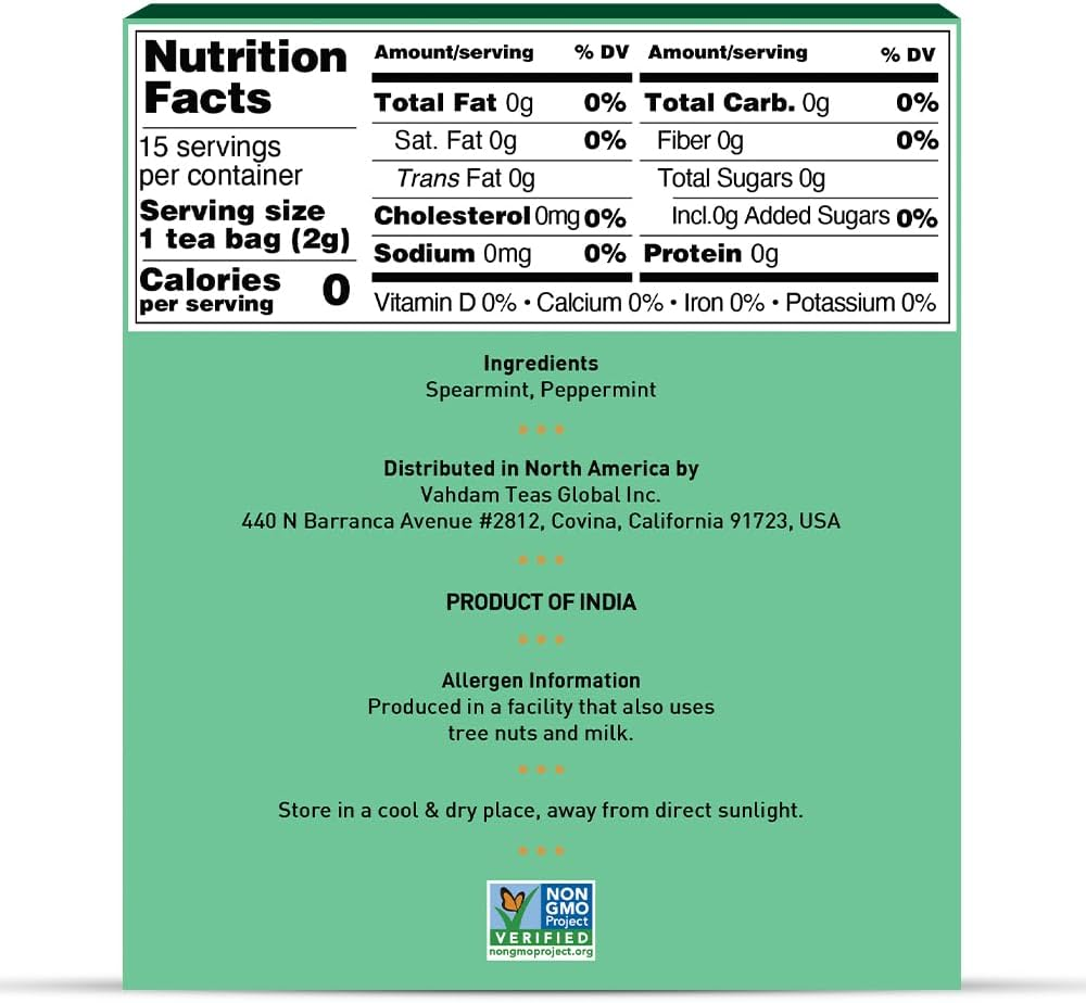 VAHDAM, Pure Mint Herbal Tea (15 Sachets of Pyramid-Mint Tea) 100% Natural Ingredients - Peppermint, Green Mint | Caffeine-Free Herbal Tea Bags
