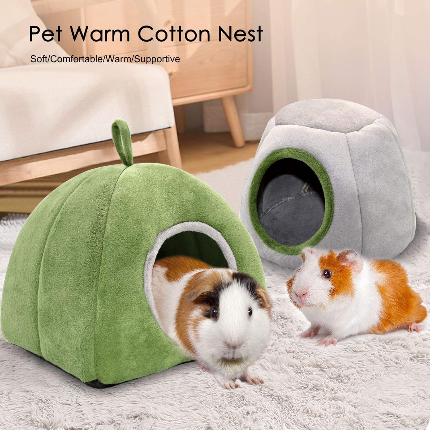 YUEPET Guinea Pig Bed 2 Pack - Washable Cage Accessories Small Animal Bed Hideout for Guinea Pig, Chinchilla, Hamsters, Hedgehog image number 1