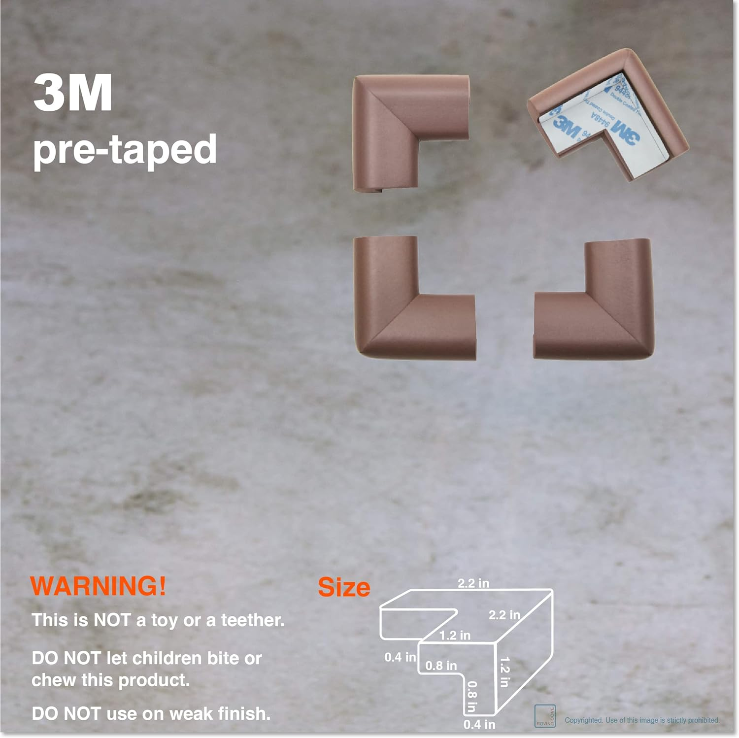 Roving Cove Heftyfit Corner Protector for Baby (16 Large Corners), Heavy-Duty Soft Rubber Foam Furniture Corner Bumper Guards, 3M Adhesive Pre-Taped, Coffee Brown