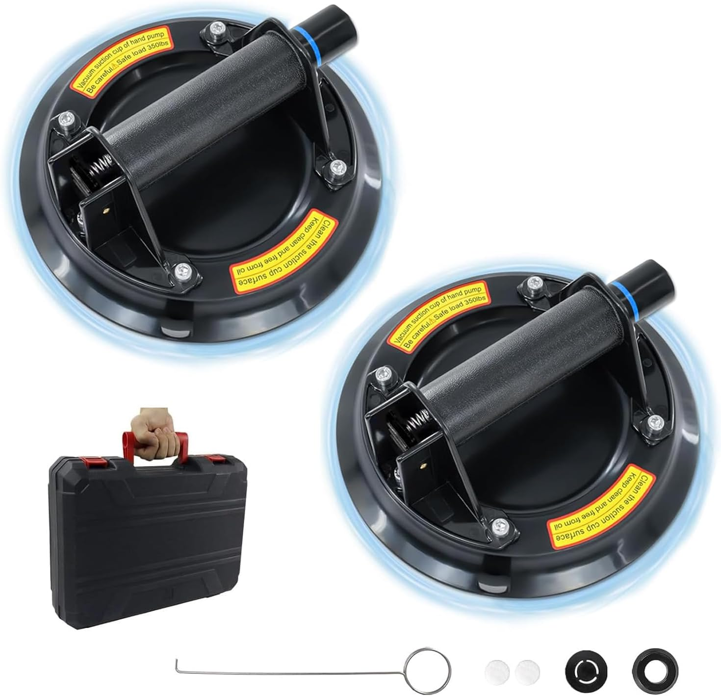 Heavy Duty Glass Suction Cup, 2-8 Inch Glass Suction Cups with Load Capacity of 180Kg,Strong Suction Tile Suction Cup Tool,Used to Lift Large Granite Slabs,Include Suitcase image number 5