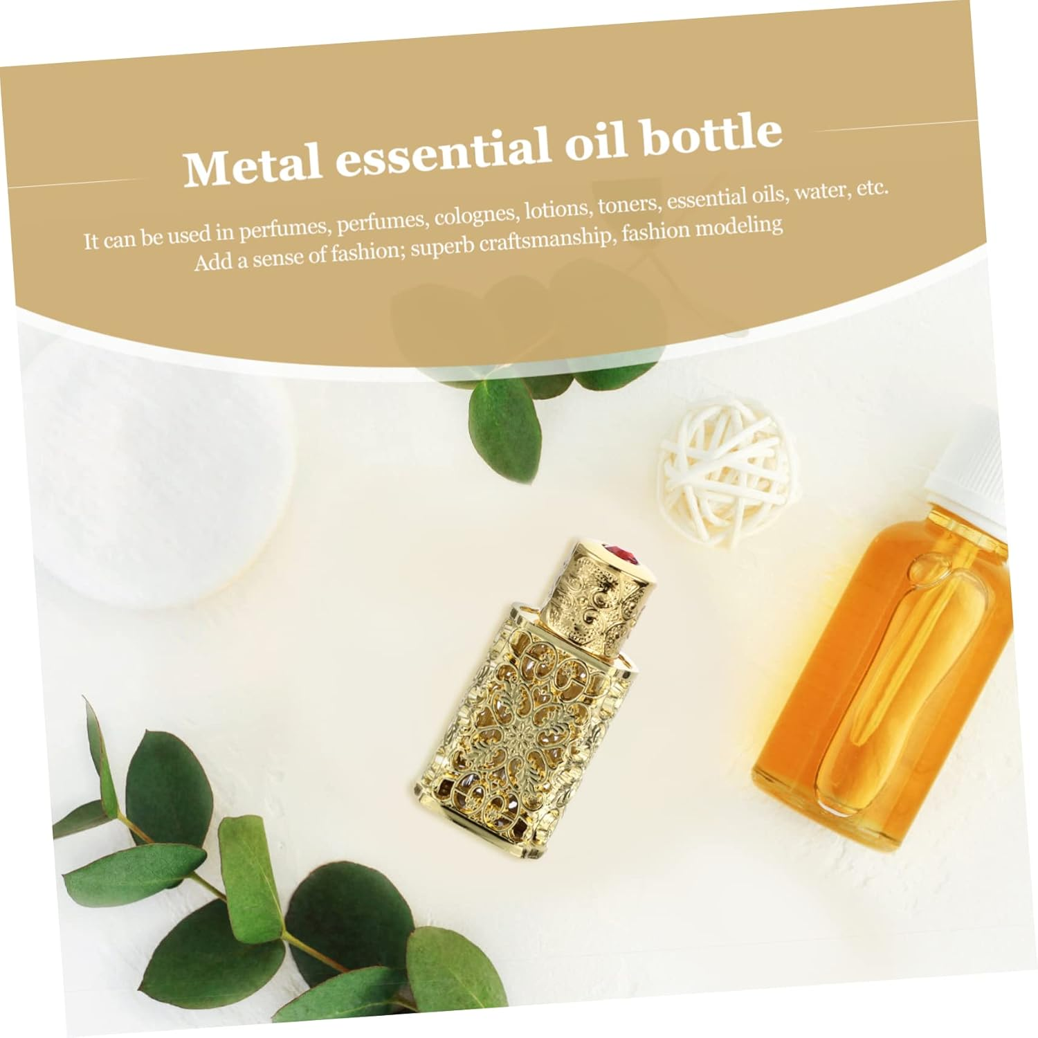 KOMBIUDA 3Ml Essential Oil Storage Bottle Metal Glass Perfume Dispenser Hollow Engraved Spray Bottle for Travel and Cosmetic Use image number 3