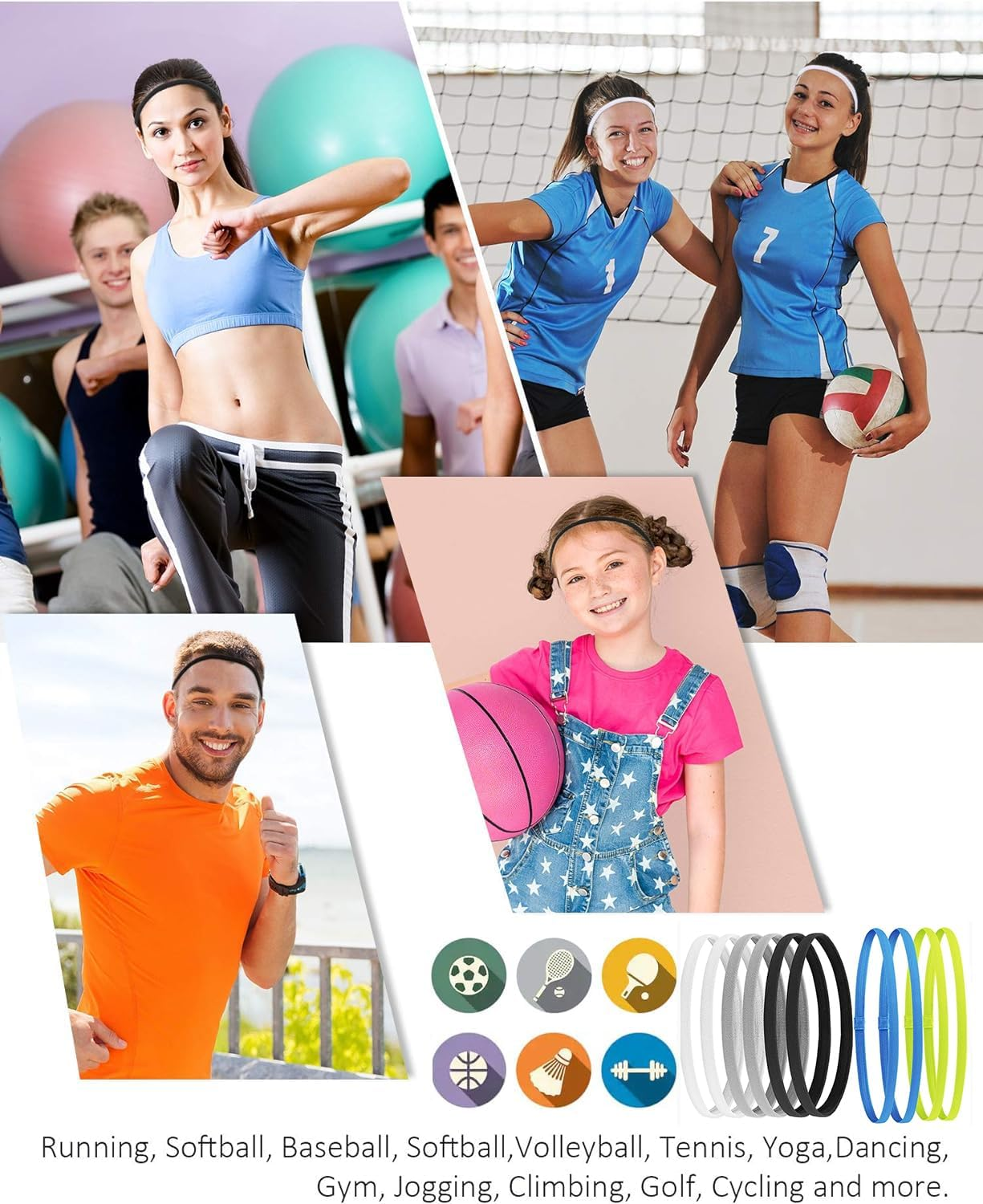 10 Pieces Elastic Sport Headbands Non-Slip Workout Headband, Elastic Sports Headbands Thick Non-Slip Hair Bands for Women and Men Football Running Yoga Workout (Multicolour) image number 3