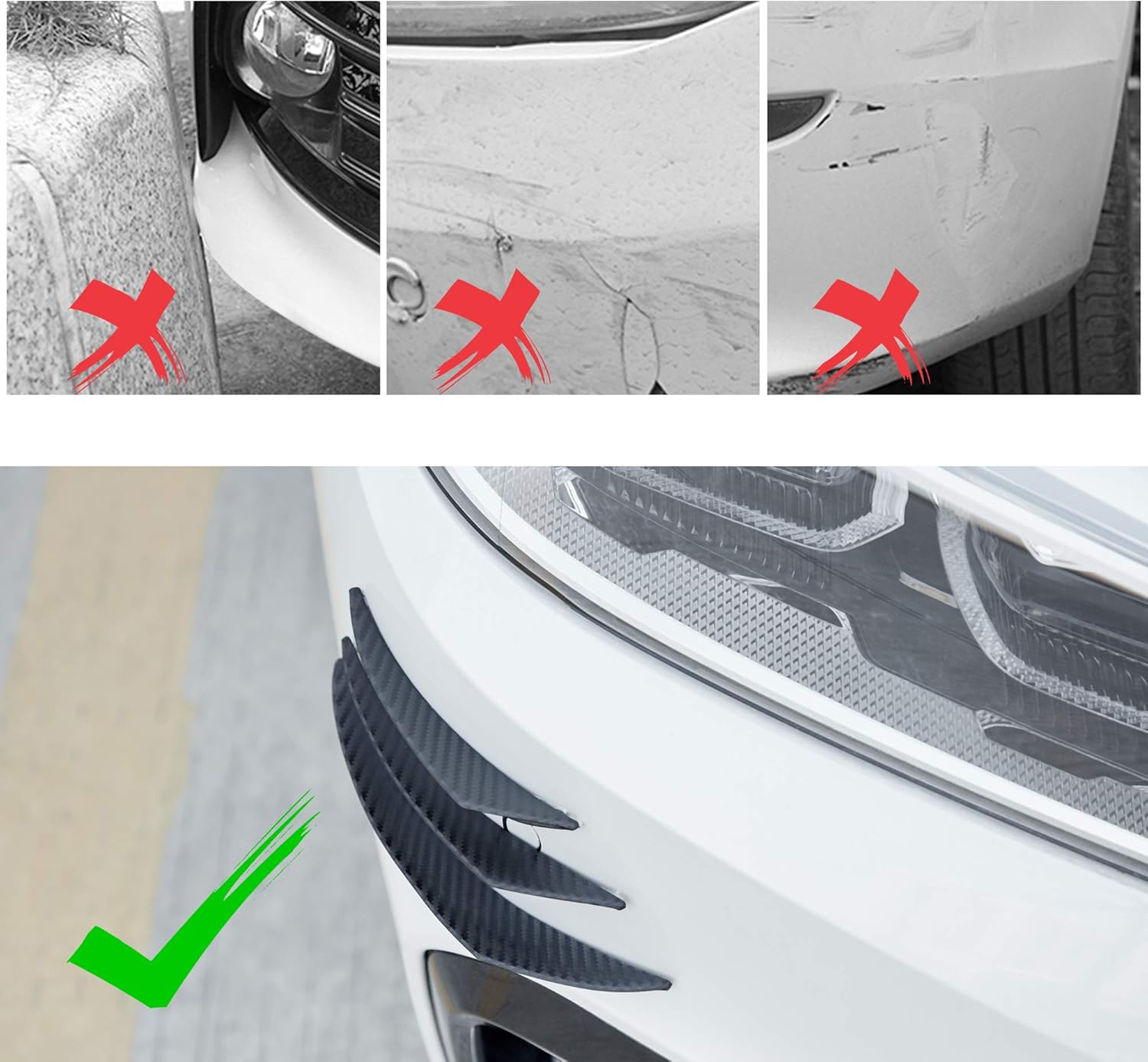 TOMALL 6Pcs Universal Car Front Bumper Lip Splitter Carbon Fiber Exterior Rubber Fins Spoiler Canards Kit for Car Body Auto Anti-Collision Strip Decoration Accessories Stickers for Car (Carbon Fiber) image number 3