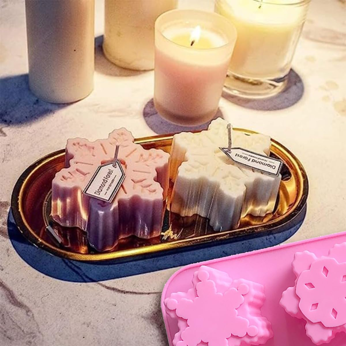 Christmas Snowflake Silicone Chocolate Mold for Baking Cake Biscuits Fondant Candy Ice Cube Bath Bombs Jelly Making Soap Candles Molds for Xmas Party Holiday Decorating 2Pcs image number 4