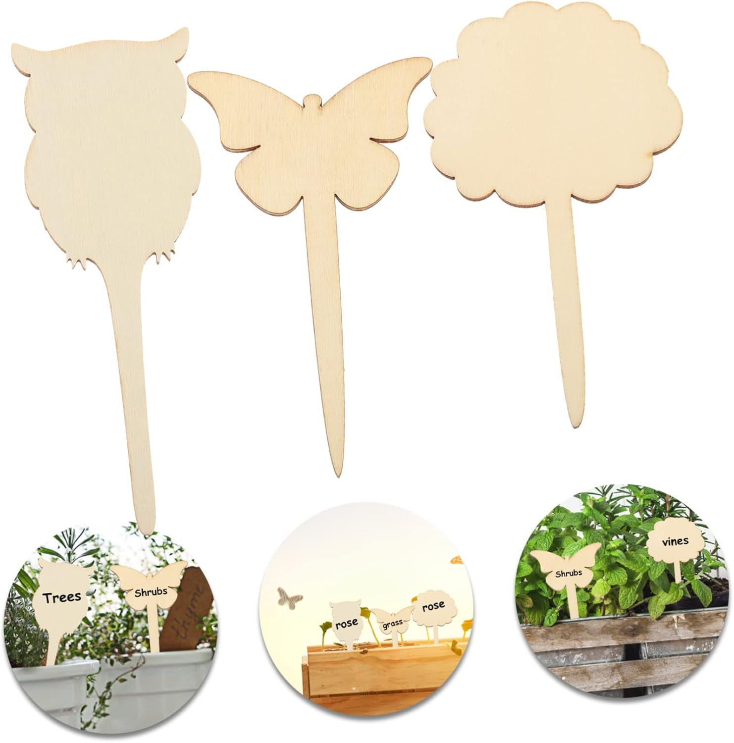 Kisangel 60Pcs Wooden Plant Labels for Flower Identification Reusable Gardening Markers for Potted Plants Garden Stake Tags for Planting image number 2