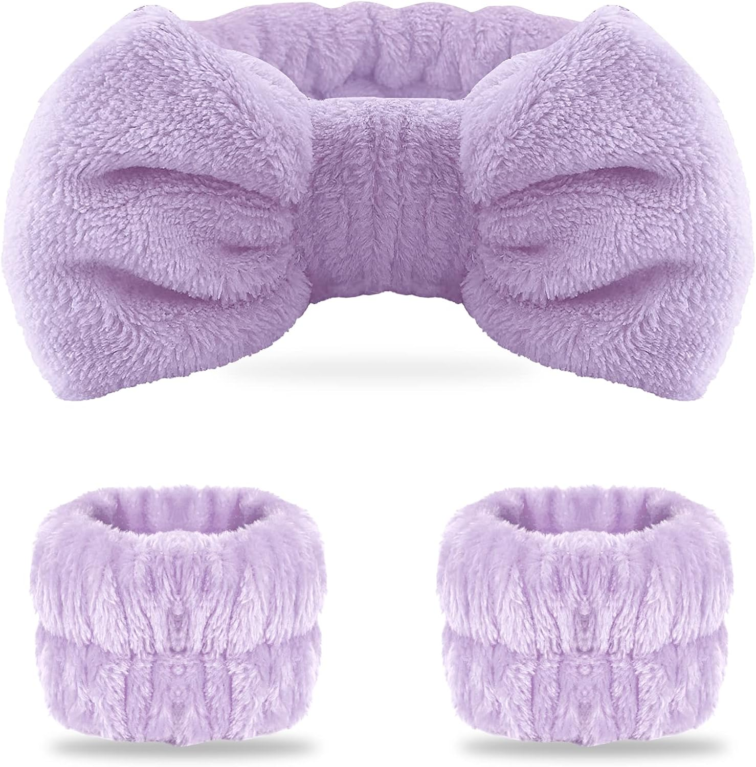WSYUB Spa Headband, Wristbands, Headband for Washing Face, 2Pcs Wristlets for Sleeves Dry, Make up Headband,Purple