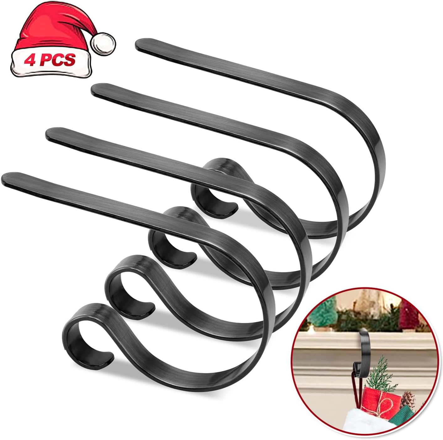 Christmas Stocking Holders for Mantle Set 4,Protective Pads Christmas Stocking Holders for Fireplace Mantle,Multi-Uses Stocking Hooks for Mantle,Mantel Stocking Holders Clip for Xmas Party Decoration image number 1