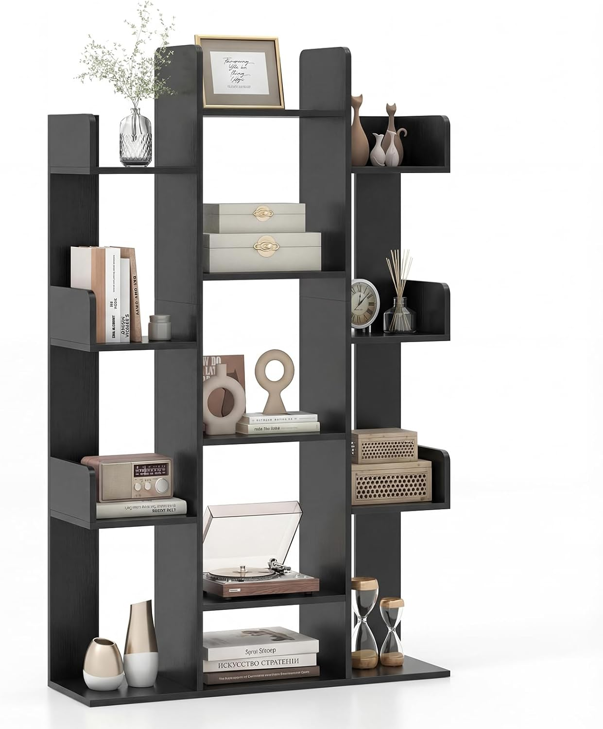 Giantex Tree Bookshelf, 141 Cm Tall Bookcase with 13 Open Shelves, Corner Books Storage Organizer, Freestanding Decorative Display Cube Shelf for Living Room, Study or Office