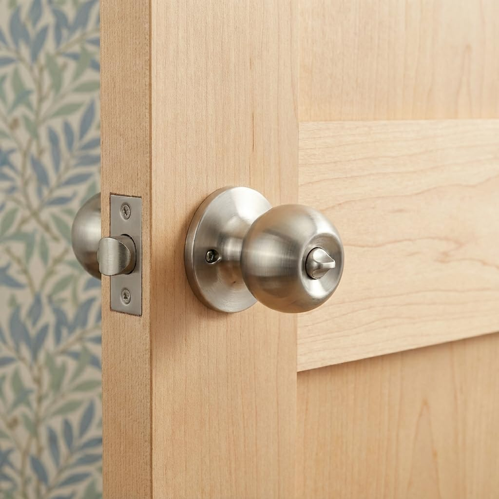 Keyed Entry Door Knob with Lock, Interior and Exterior Door Lock, Standard Ball, Satin Nickel(Hy904) image number 2