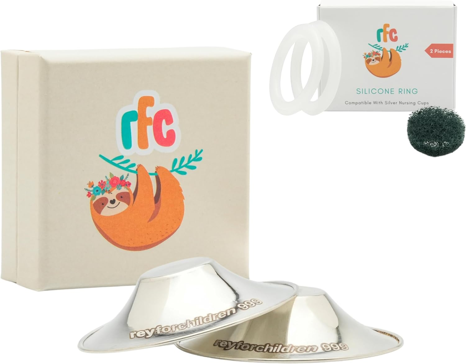 RFC Silver Nursing Cups - 999 Silver Nursing Pad - Nipple Shields Kit for Nursing Newborn - Breastfeeding Essentials - Nipple Cover Breastfeeding - with Silicone Ring & Cleaning Scotch & Carrying Case (Shiny 999 Silver Nursing Cup (XL)) image number 3