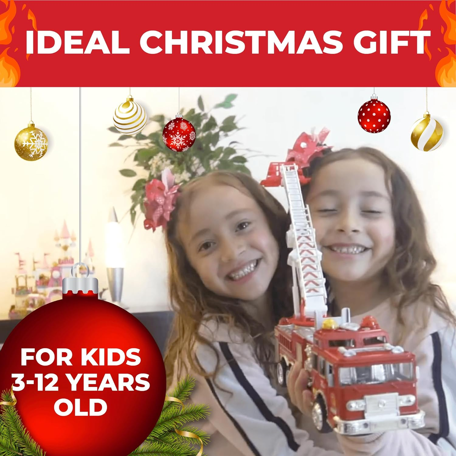 Fire Engine Truck Kids Toyl Kids Toy with Extending Ladder & Lights & Siren Sounds Vocal Phrases Bump & Go Action image number 4