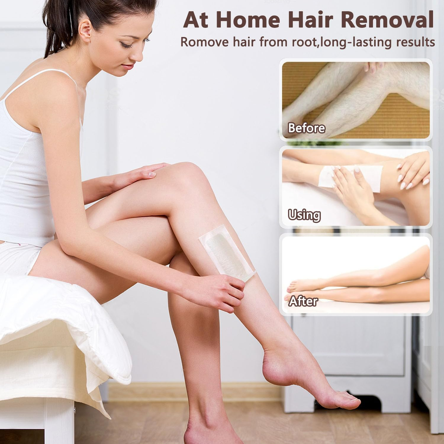 Roll on Wax Kit, Waxing Kit for Women and Men, Roll on Wax Warmer for Hair Removal, Wax Roller Kit for All Skin Types, Soft Wax Heater with 3 Pcs Wax Cartridges & 100 Pcs Wax Strips (White Round) image number 3