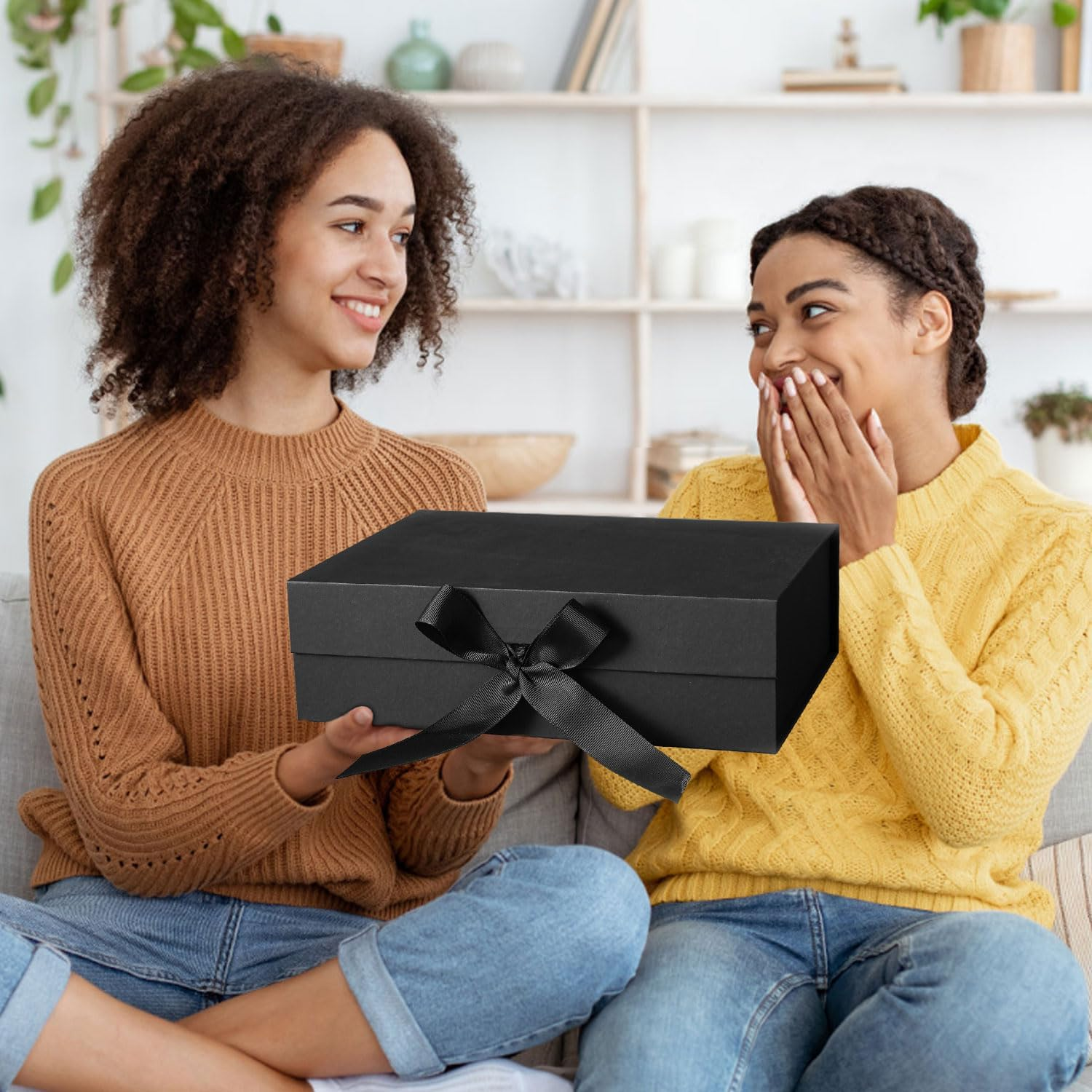 Premium Black Bridesmaid Proposal Box: Magnetic Closure, Luxury Gift with Ribbon for Presents, Birthdays, 23X17X7Cm (Black, 2Pcs)