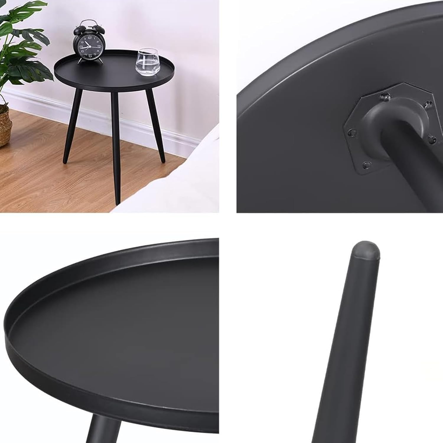 End Table,Small round Accent Coffee Side Table Living Room Waterproof Metal for Bedroom Tall Plant Stand Balcony Indoor Outdoor (Black)