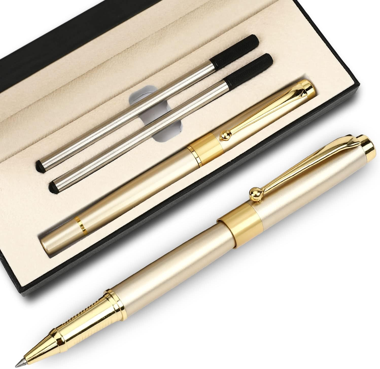 YIVONKA Ballpoint Pen Black Refill,Luxury Ballpoint Line Width 0.5Mm,Best Ball Pen Gift Set for Men & Women Professional Executive,Office,Nice Ballpens Classy Gift Box (Gold) image number 5