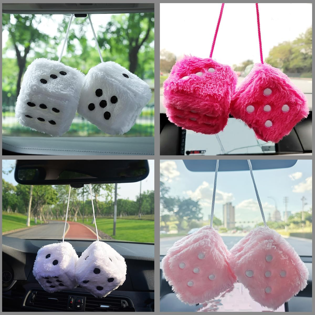 AIMALL 2PCS Plush Fuzzy Dice for Car Rearview Mirror, 2.95" Soft Touch Hanging Dice with Suction Cup, for Vehicles and Home - Green image number 4