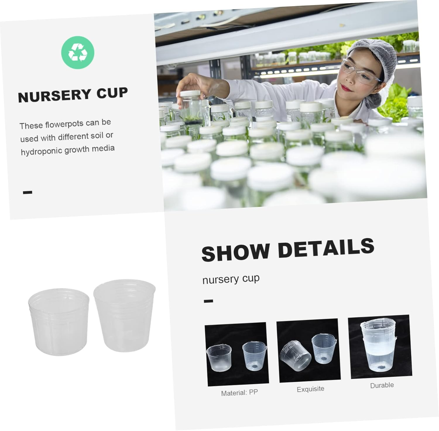 SUPVOX 50Pcs Plastic Nursery Cups with Dust Covers for Phalaenopsis Seedlings, Outdoor Planting Nutrient Pots, 1.5-Inch Gardening Containers for Orchid Propagation and Growth image number 1