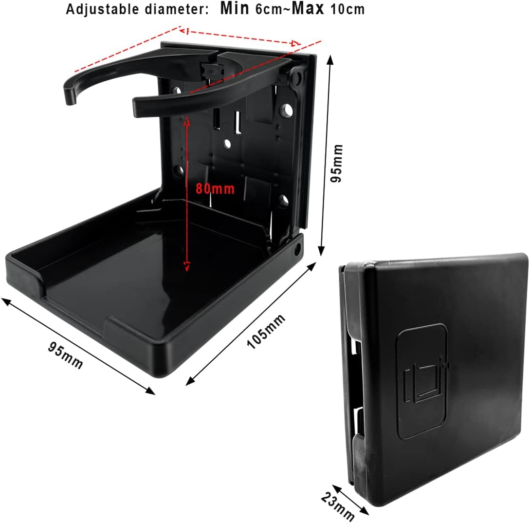 2 Pack Adjustable Folding Cup Holder Insert Cupholder with Screws and Tapes, Plastic Bottle Drink Holder for Caravan Trucks Car Rvs Vans Marine Autos Boats image number 4