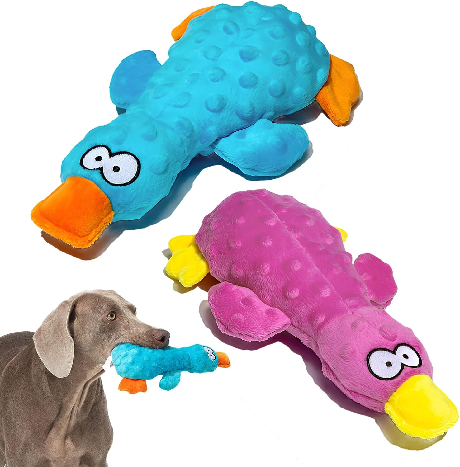 Adpartner Plush Squeak Toys for Dogs, 2 Pack Duck Stuffed Crinkle Dog Toys for Puppy, Durable Interactive Pet Chew Toys Soft Squeaky Pet Toys for Small to Medium Dogs Teething Training Reduce Boredom