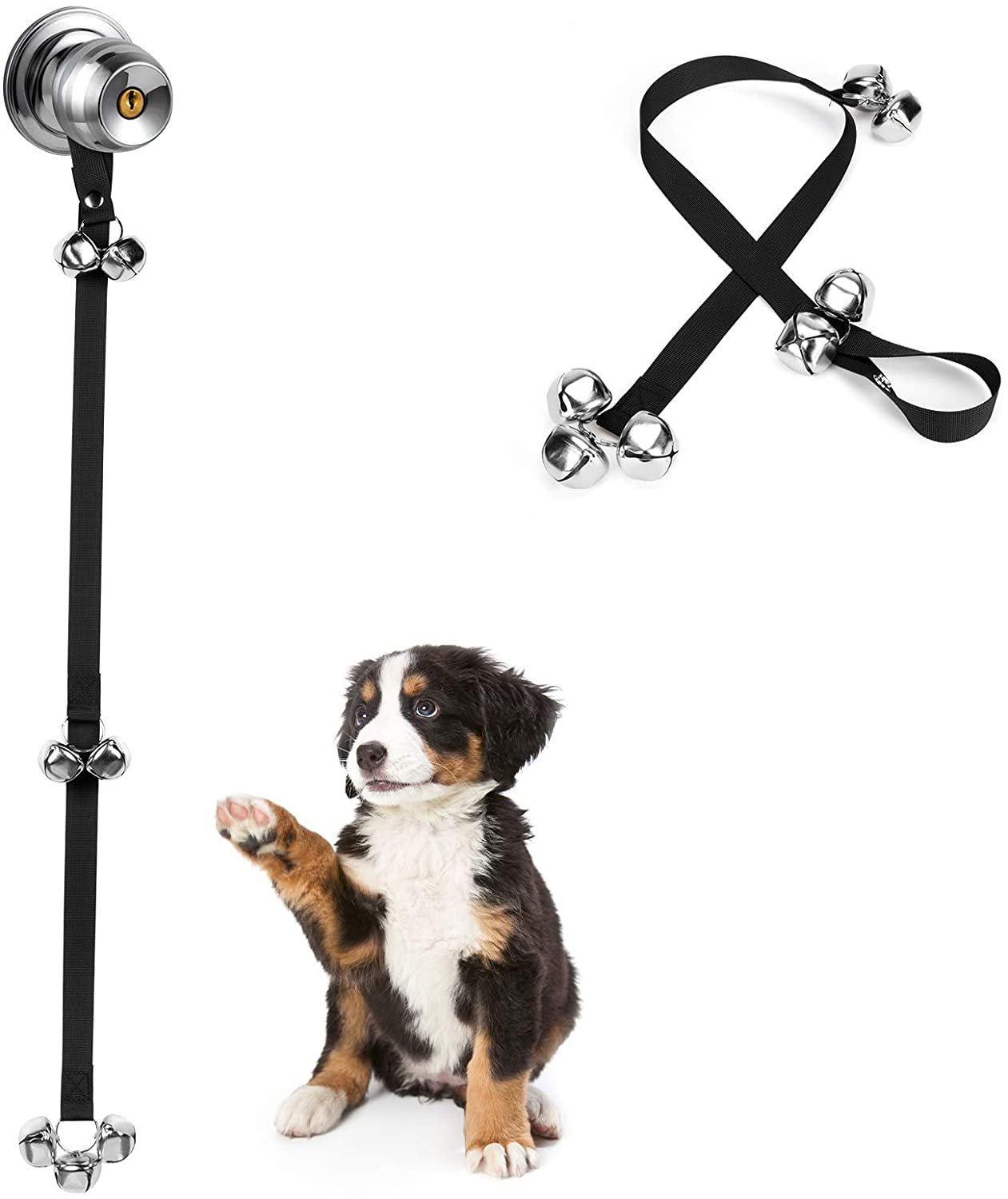 Dog Doorbell for Training, Adjustable Puppy Doorbells Premium Doggy Train Tools Pet Supplies with 7 Loud Doorbells & 3 Snaps for Small, Medium, Large Dogs Go Outside, Black image number 6