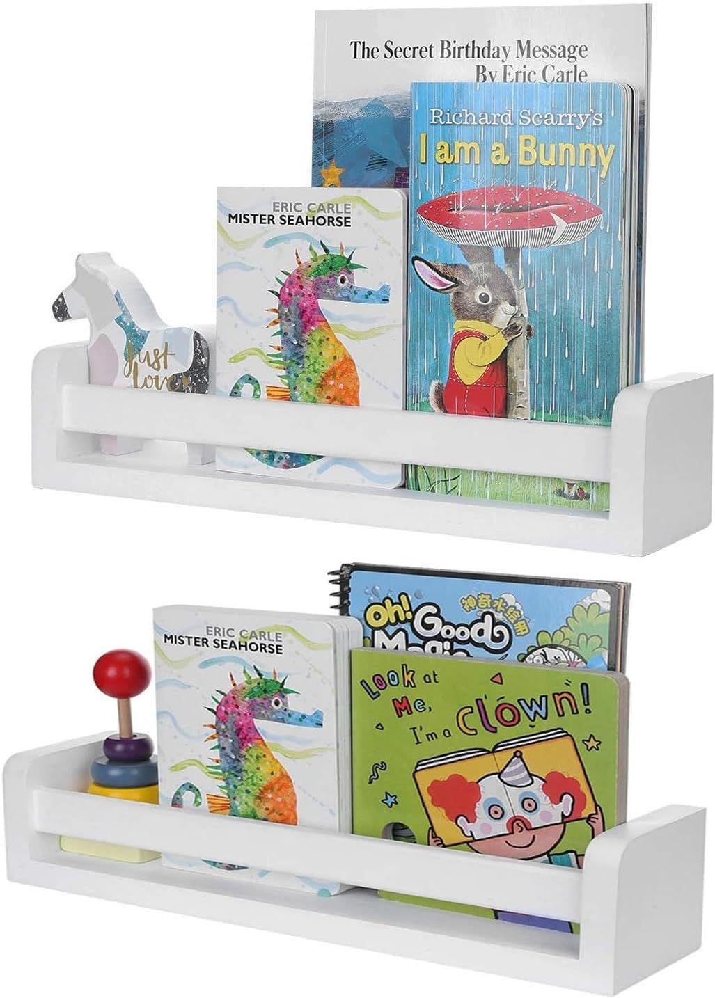 2 Pack Wooden Floating Bookshelf for Nursery Storage, Rustic Wall Mounted Shelves for Kitchen Spice Rack, Wall Hanging Shelf Organizer for Entryway, Bathroom, Bedroom, Living Room (White) image number 4