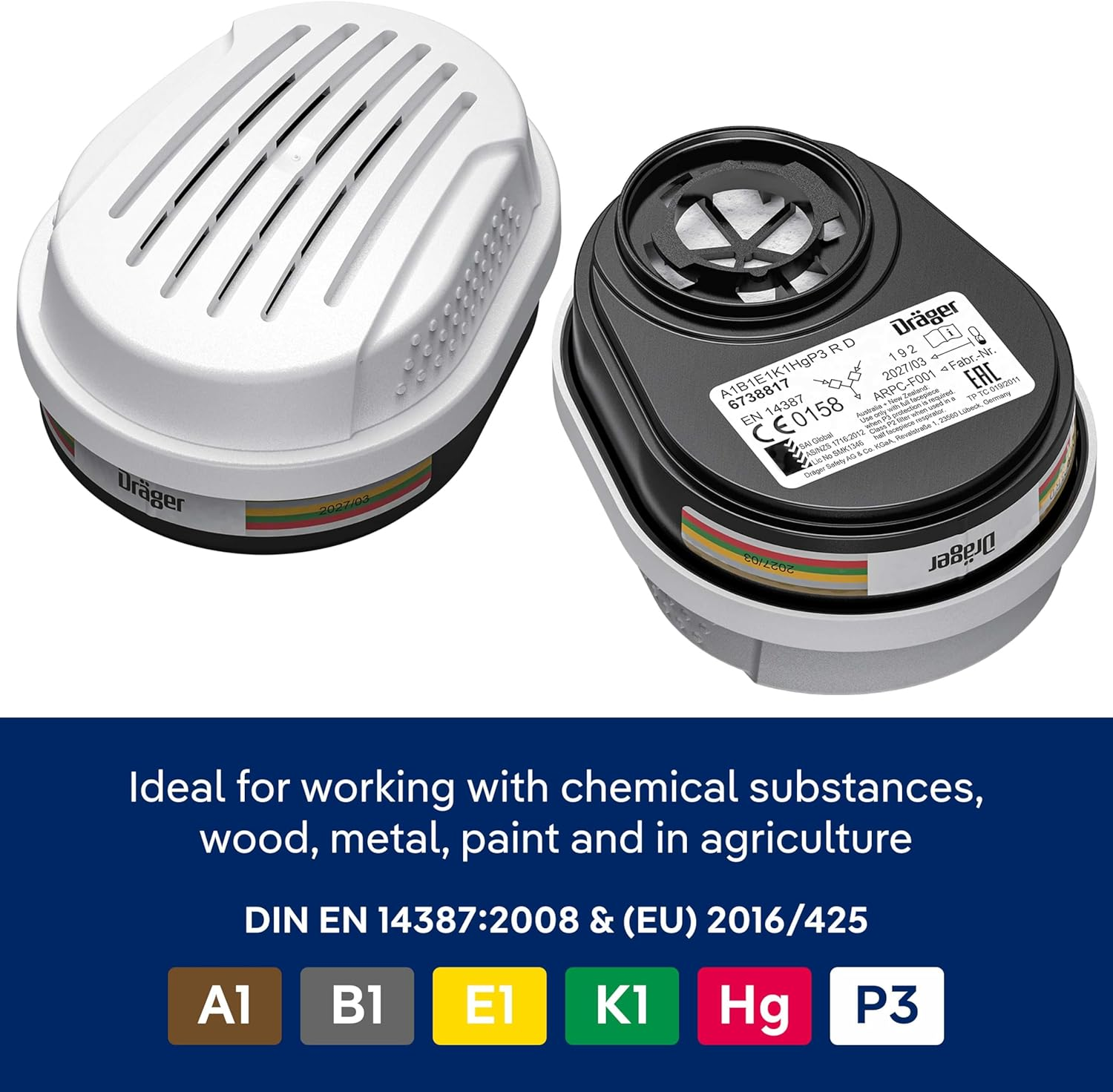 Dr&auml;ger X-Plore 3300 Chemical Half Mask Respirator Set with 2X ABEK1 Hg P3 RD Filters for Chemical Work, Toxic Gas & Organic Vapours image number 5