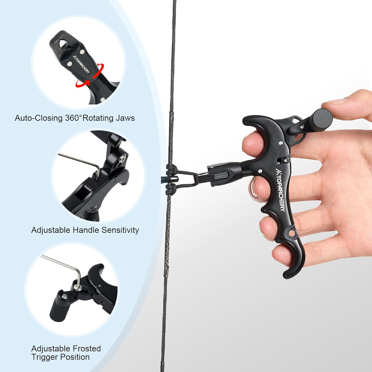 TOPARCHERY Compound Bow Release Archery Release Aids Thumb Release 360&deg;Rotating Bow Release, 4 Finger Bow Release, Aluminum, Compound Bow Accessories image number 3