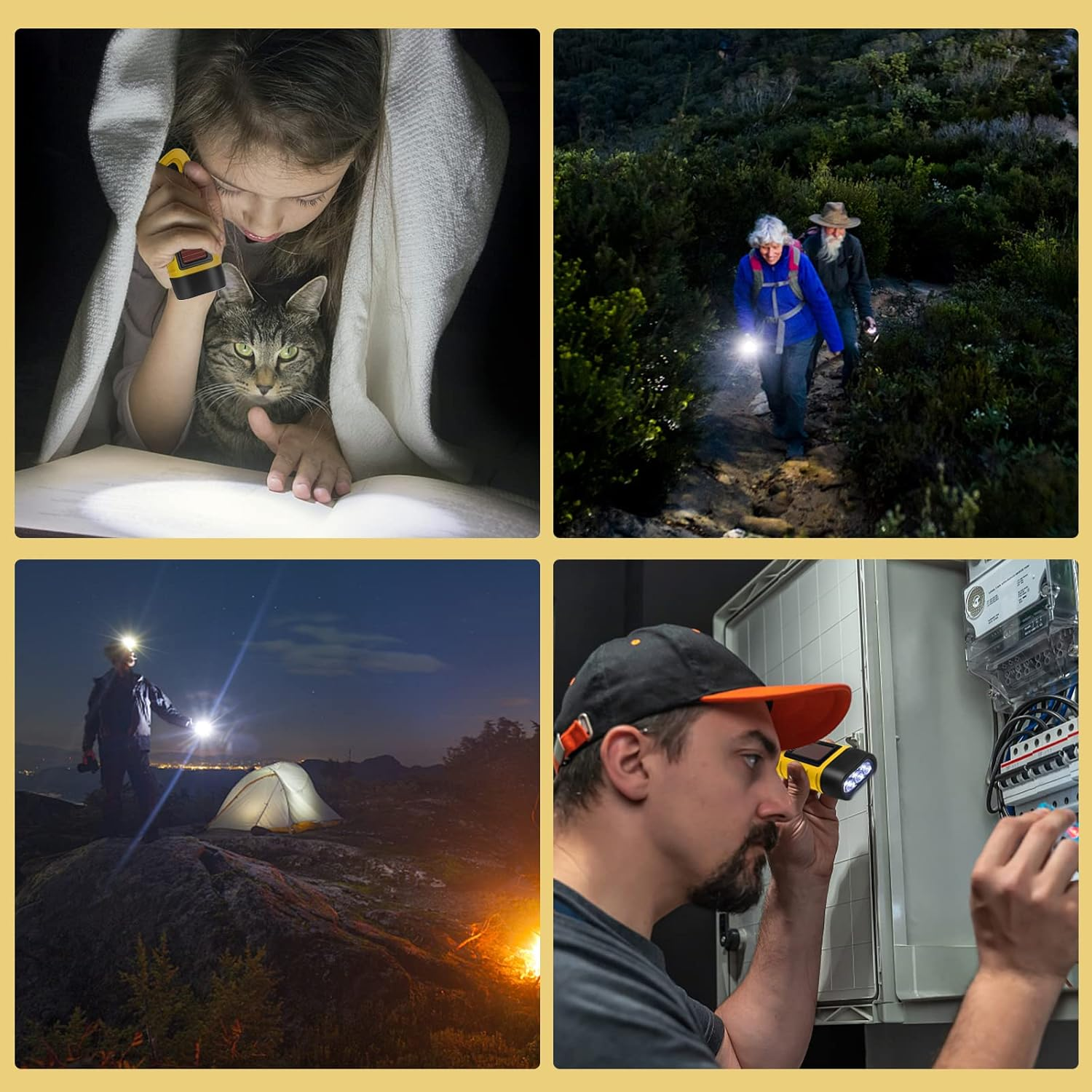 2-Pack Wind up Torch, LED Super Bright Hand Crank Torch, Solar Dynamo Portable Camping & Emergency Flashlight with Carabiner Hook image number 1