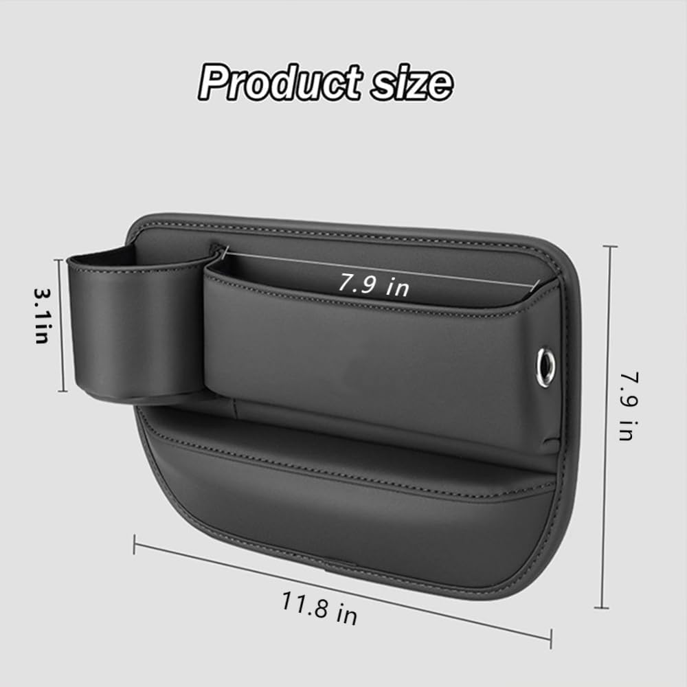 2 Pack Car Leather Cup Holder Gap Bag, XICEN Seat Gap Storage Box, Adjustable Car Seat Storage Box, Car Seat Gap Organizer, for Glasses Phones Keys and Cards (Driver Side + Passager Side) image number 3