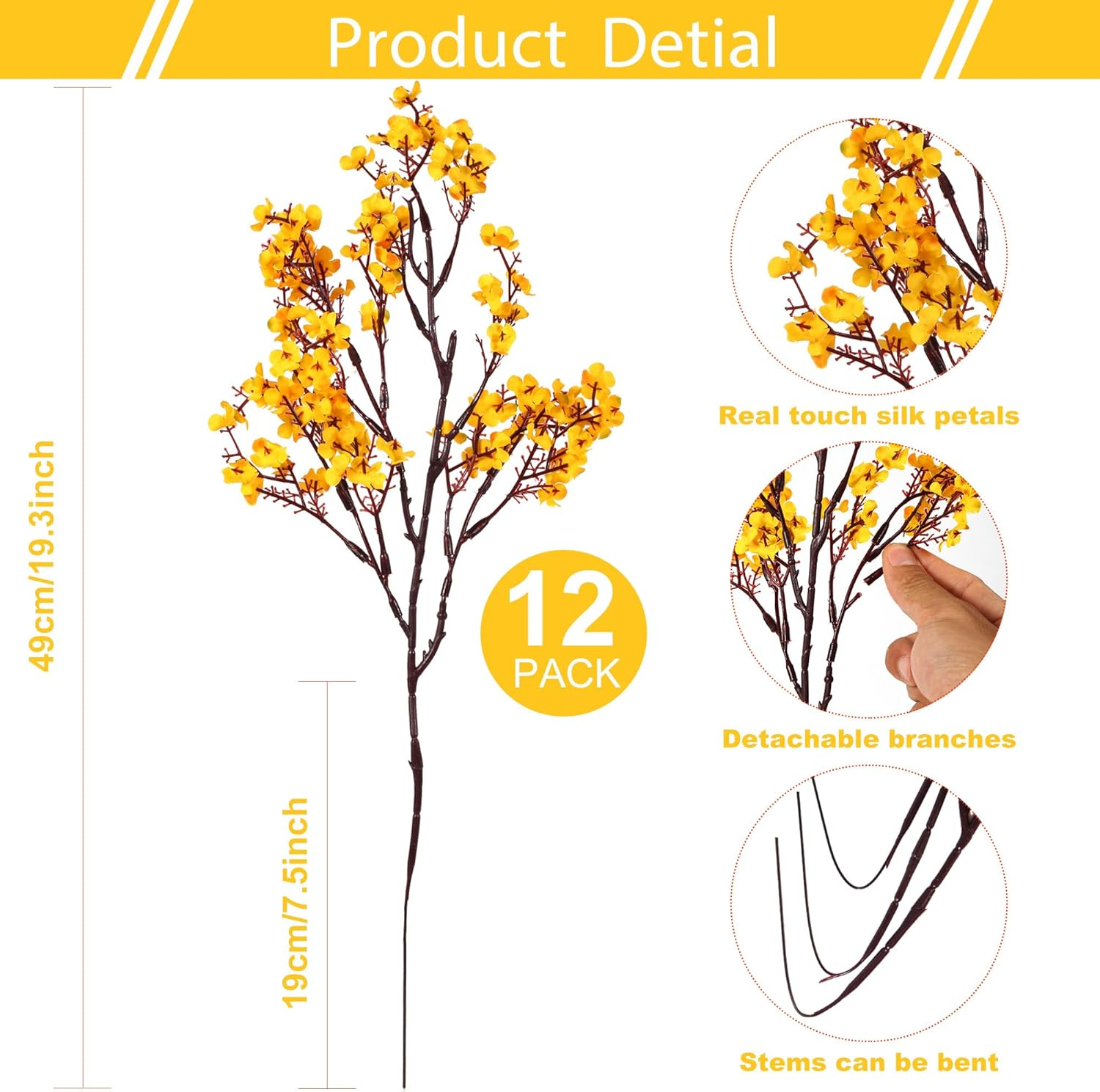 12 Pcs Fall Flowers Artificial for Decoration, Babys Breath Artificial Flowers Orange Fake Flowers Gypsophila Bouquet for Home Centerpiece Table D&eacute;cor - Fall Orange image number 2