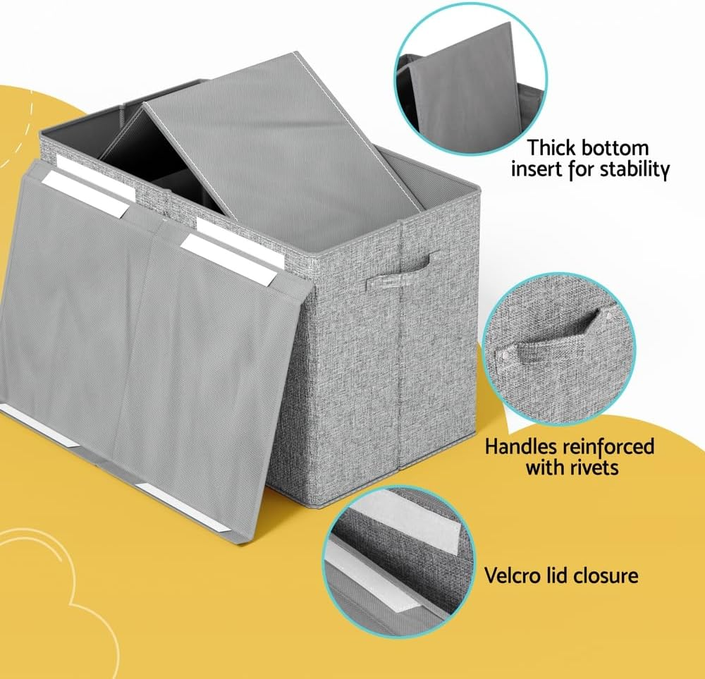 Keezi Large Toy Box Chest Storage with Flip-Top Lid Foldable Organizer Bins Grey image number 3